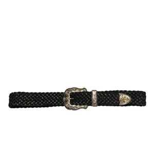 B-LOW THE BELT Black Braided Western Buckle Belt, Size S/M
